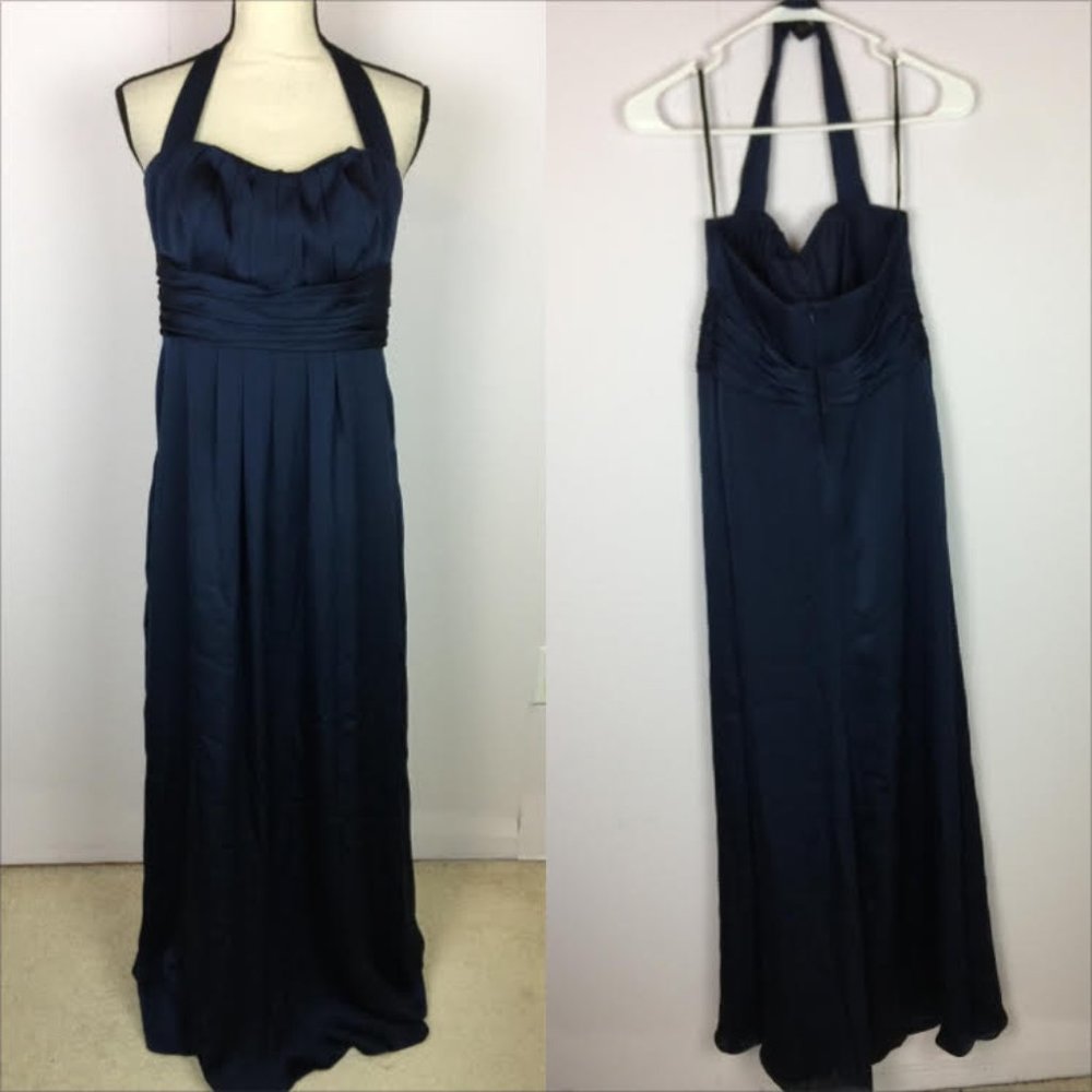 Priscilla of Boston Maxi Dress Size 4 Womans Navy Blue Halter Neck Prom Cocktail